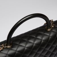 Pre-Loved Chanel™ Black Pebbled Leather Flap Bag with Top Handle