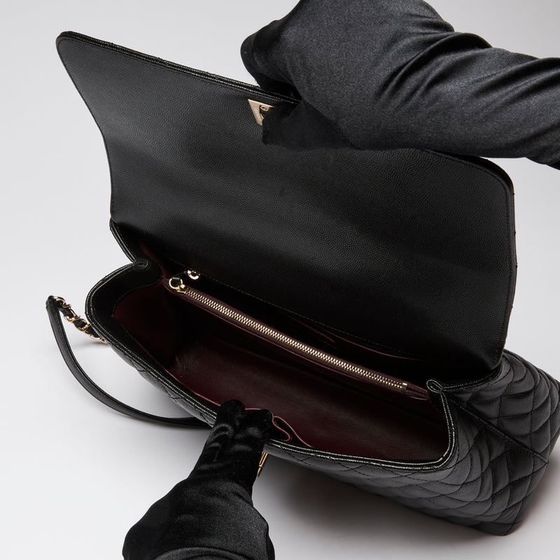 Pre-Loved Chanel™ Black Pebbled Leather Flap Bag with Top Handle