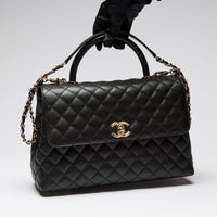 Pre-Loved Chanel™ Black Pebbled Leather Flap Bag with Top Handle