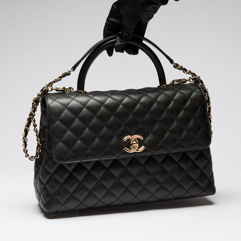 Pre-Loved Chanel™ Black Pebbled Leather Flap Bag with Top Handle