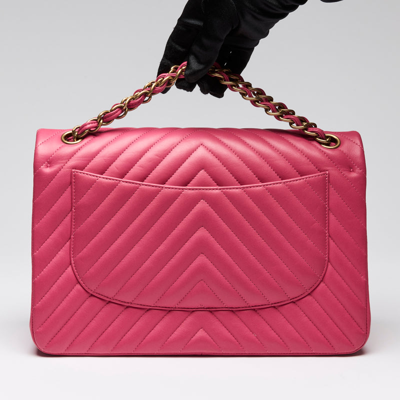 Pre-Loved Chanel™ Pink Soft Leather Jumbo 18 Double Flap Bag