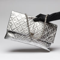 Pre-Loved Chanel™ Brushed Silver Grained Leather 24 Flap Bag