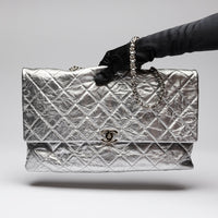 Pre-Loved Chanel™ Brushed Silver Grained Leather 24 Flap Bag