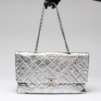 Pre-Loved Chanel™ Brushed Silver Grained Leather 24 Flap Bag