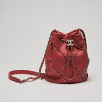 Pre-Loved Chanel™ Coral Leather Spring Summer 21 Chained Bucket Bag