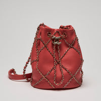 Pre-Loved Chanel™ Coral Leather Spring Summer 21 Chained Bucket Bag