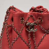 Pre-Loved Chanel™ Coral Leather Spring Summer 21 Chained Bucket Bag