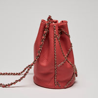 Pre-Loved Chanel™ Coral Leather Spring Summer 21 Chained Bucket Bag