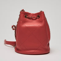 Pre-Loved Chanel™ Coral Leather Spring Summer 21 Chained Bucket Bag