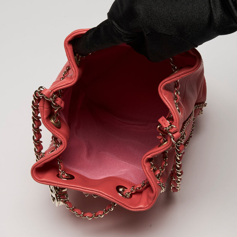 Pre-Loved Chanel™ Coral Leather Spring Summer 21 Chained Bucket Bag