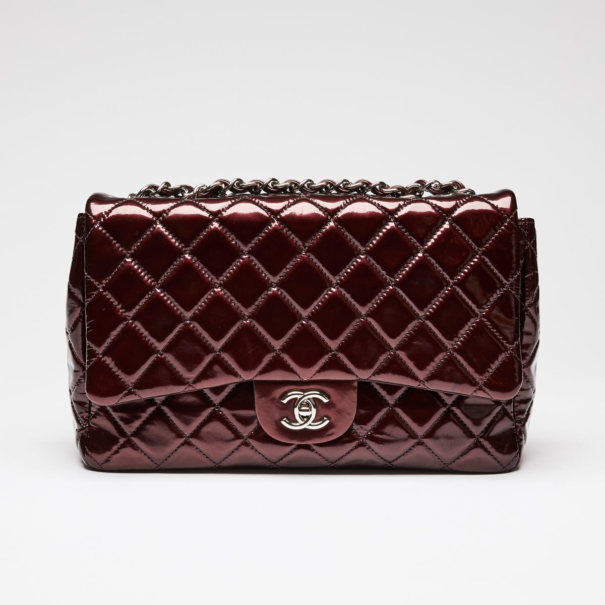 Pre-Loved Chanel ™ Burgundy Patent Jumbo Quilted Leather Single Flap Bag