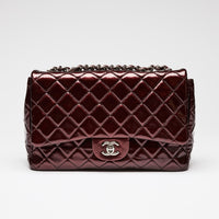 Pre-Loved Chanel ™ Burgundy Patent Jumbo Quilted Leather Single Flap Bag