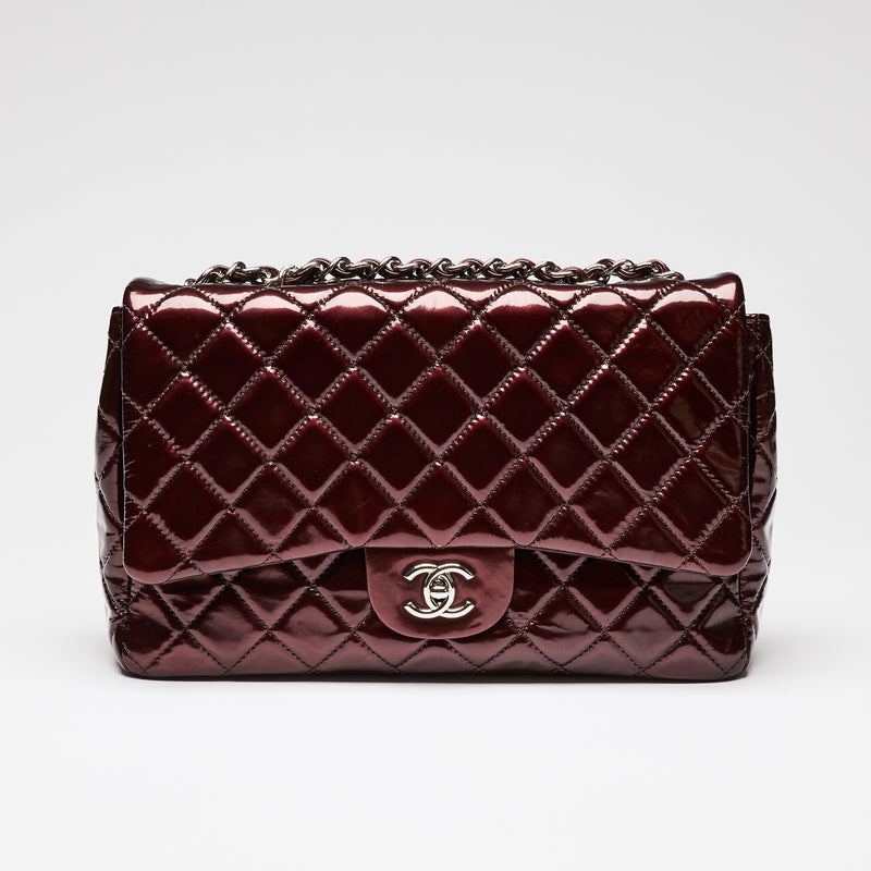 Pre-Loved Chanel ™ Burgundy Patent Jumbo Quilted Leather Single Flap Bag