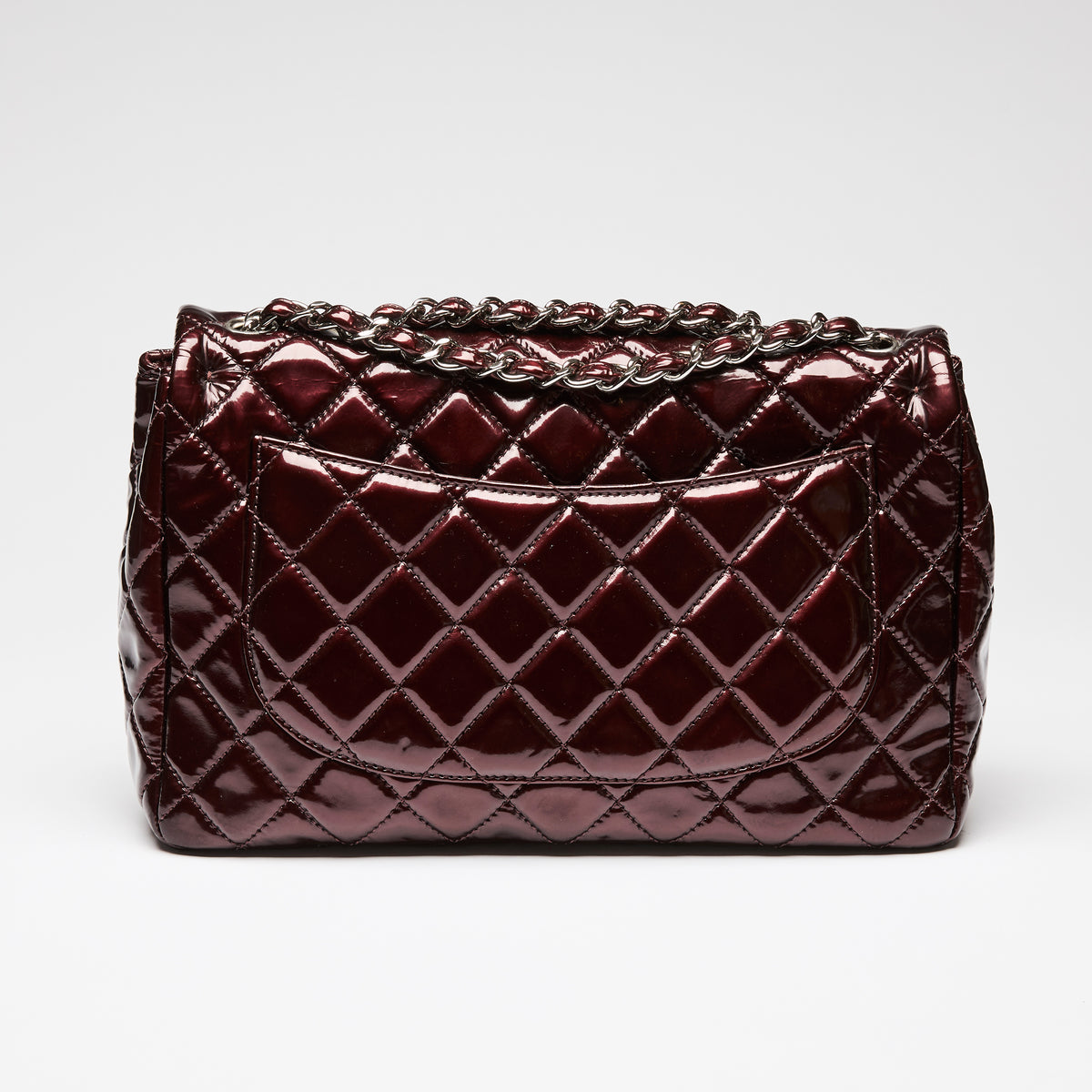 Pre-Loved Chanel ™ Burgundy Patent Jumbo Quilted Leather Single Flap Bag