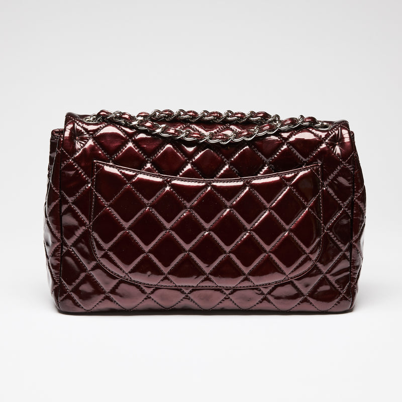 Pre-Loved Chanel ™ Burgundy Patent Jumbo Quilted Leather Single Flap Bag