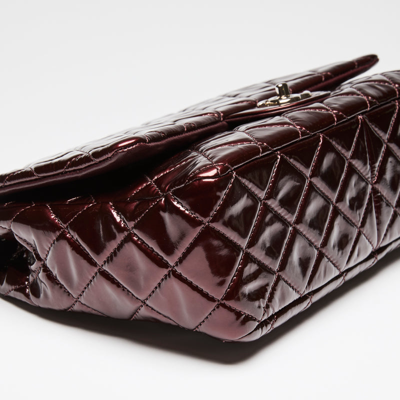 Pre-Loved Chanel ™ Burgundy Patent Jumbo Quilted Leather Single Flap Bag
