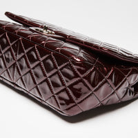 Pre-Loved Chanel ™ Burgundy Patent Jumbo Quilted Leather Single Flap Bag