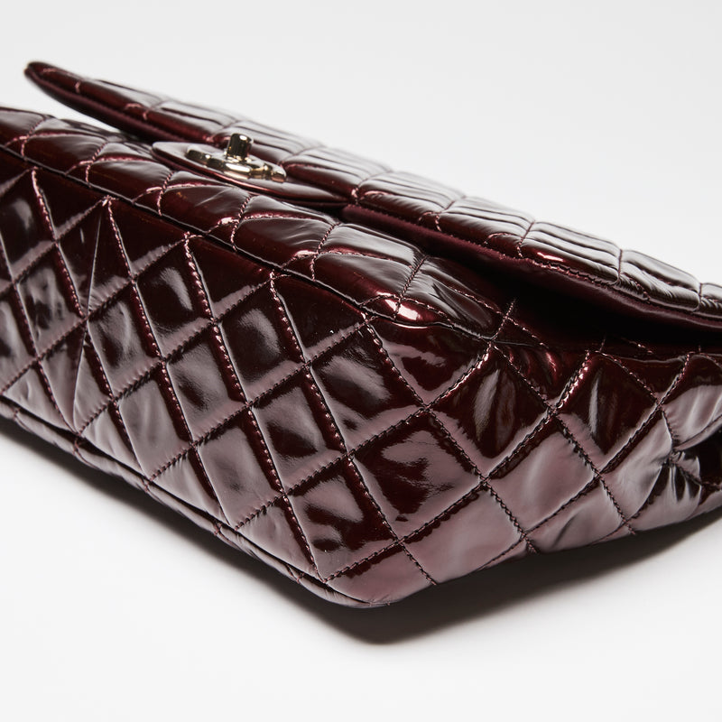 Pre-Loved Chanel ™ Burgundy Patent Jumbo Quilted Leather Single Flap Bag
