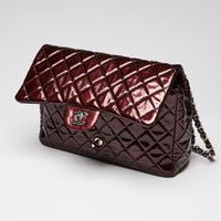 Pre-Loved Chanel ™ Burgundy Patent Jumbo Quilted Leather Single Flap Bag