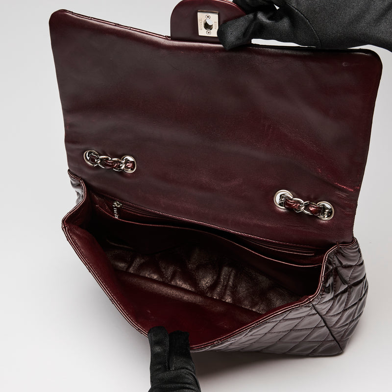 Pre-Loved Chanel ™ Burgundy Patent Jumbo Quilted Leather Single Flap Bag