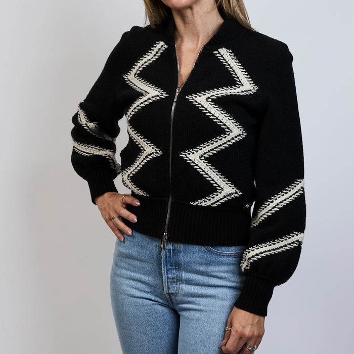 Pre-Loved Chanel ™ Black Fabric White Pattern Jacket Size 34