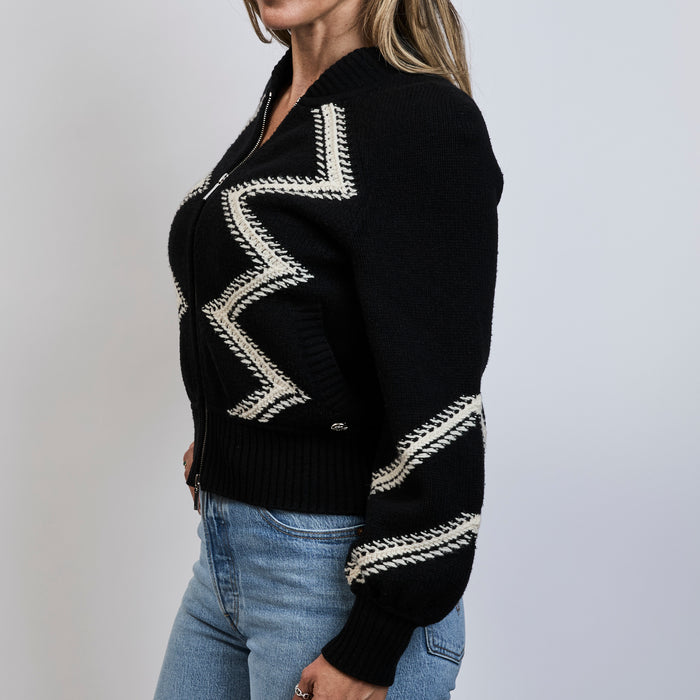 Pre-Loved Chanel ™ Black Fabric White Pattern Jacket Size 34
