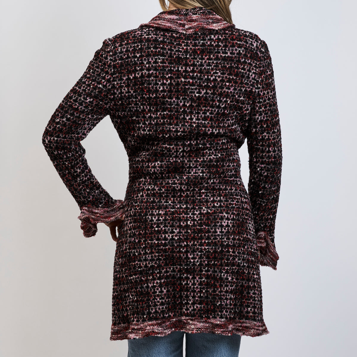 Pre-Loved Chanel ™ Burgundy Multicolor Wool Knit Coat Size 40