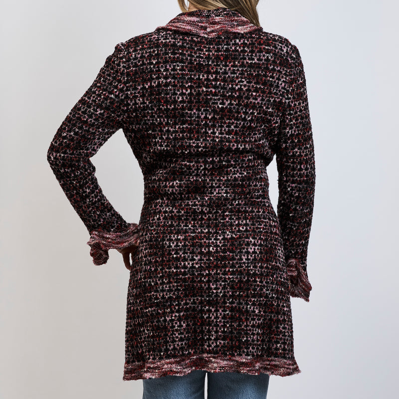 Pre-Loved Chanel ™ Burgundy Multicolor Wool Knit Coat Size 40