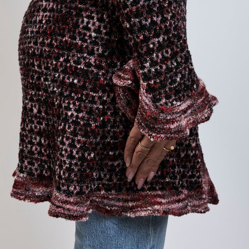 Pre-Loved Chanel ™ Burgundy Multicolor Wool Knit Coat Size 40