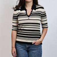 Pre-Loved Chanel ™ Ivory & Black Stripe Polo Size 42