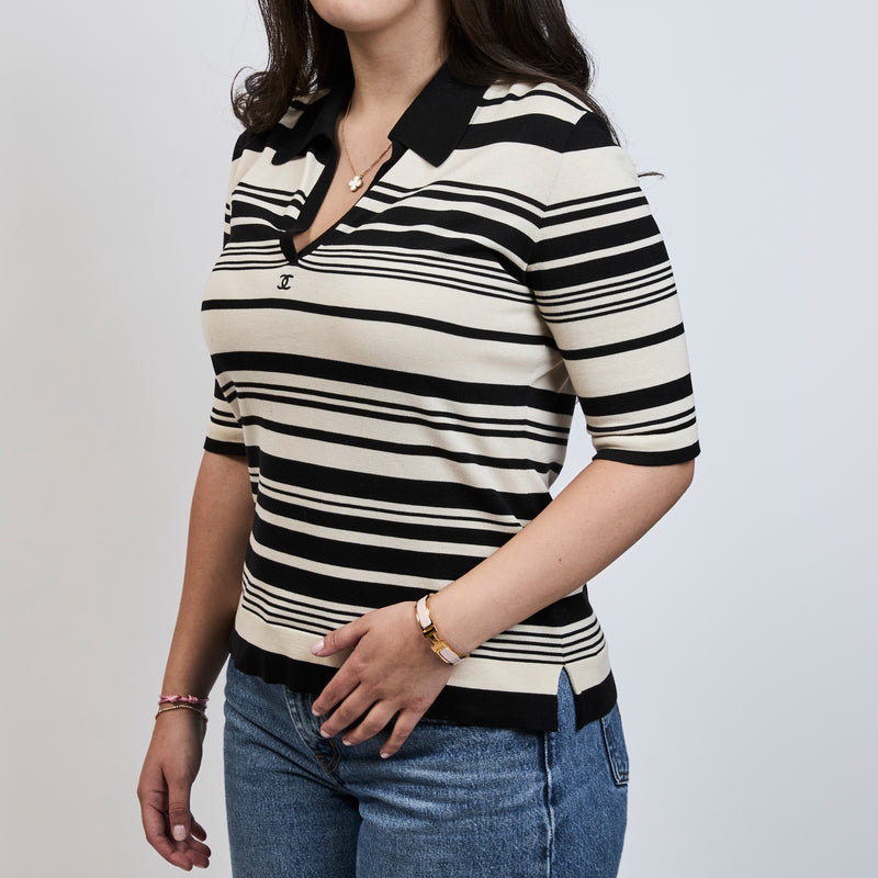 Pre-Loved Chanel ™ Ivory & Black Stripe Polo Size 42