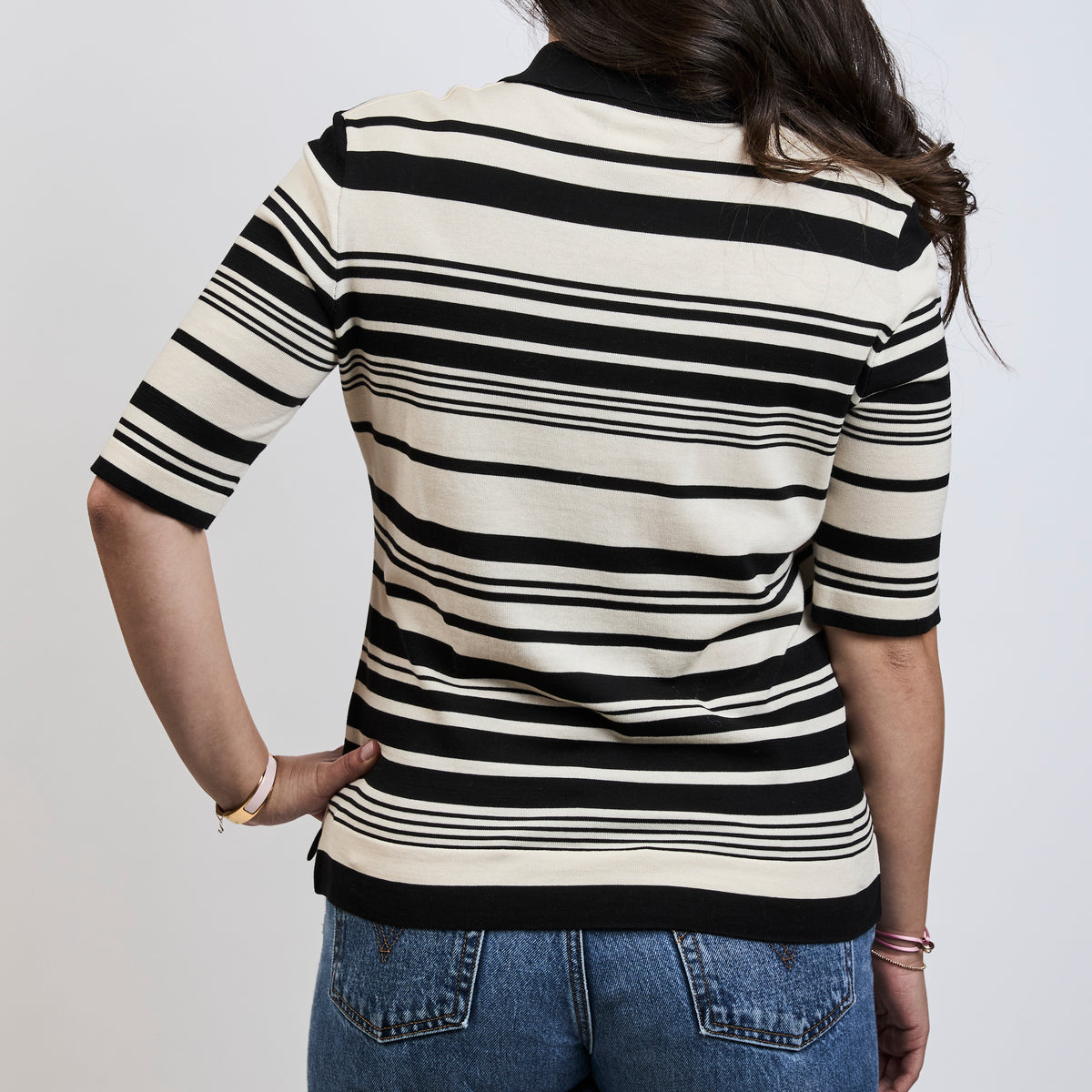 Pre-Loved Chanel ™ Ivory & Black Stripe Polo Size 42