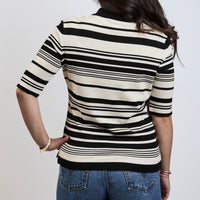 Pre-Loved Chanel ™ Ivory & Black Stripe Polo Size 42