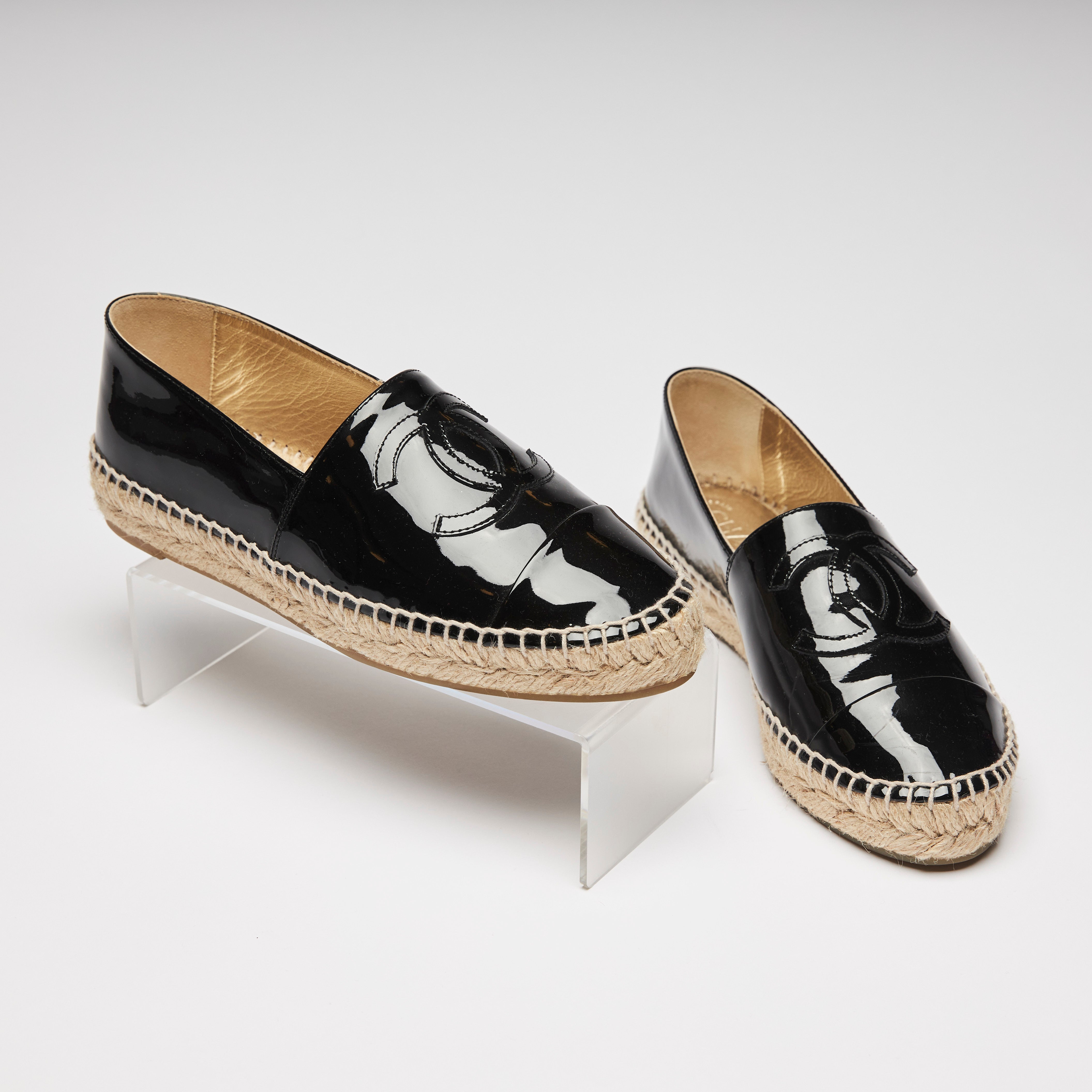 Chanel Black Patent Leather Espadrilles