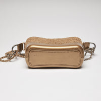 Excellent Pre-Loved Gold Tweed and Leather Top Zip Long Chain Bag(bottom)