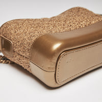 Excellent Pre-Loved Gold Tweed and Leather Top Zip Long Chain Bag (corner)