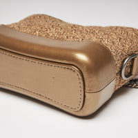 Excellent Pre-Loved Gold Tweed and Leather Top Zip Long Chain Bag (corner)
