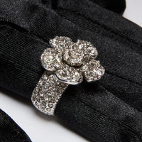 Pre-Loved™ Chanel Camelia Flower Strass Silver and Rinestone Ring