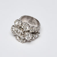 Pre-Loved™ Chanel Camelia Flower Strass Silver and Rinestone Ring