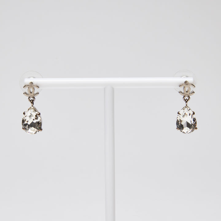 Pre-Loved Chanel ™ Silver Logo and Crystal Drop Earrings