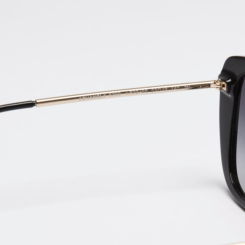 Pre-Loved Chanel ™ Black and Gold Cat-Eye Sunglasses