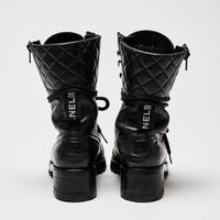 Pre-Loved Chanel™ Black Leather Combat Boots Size 38