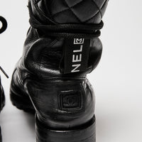 Pre-Loved Chanel™ Black Leather Combat Boots Size 38