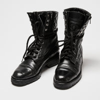 Pre-Loved Chanel™ Black Leather Combat Boots Size 38