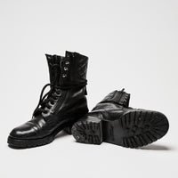 Pre-Loved Chanel™ Black Leather Combat Boots Size 38
