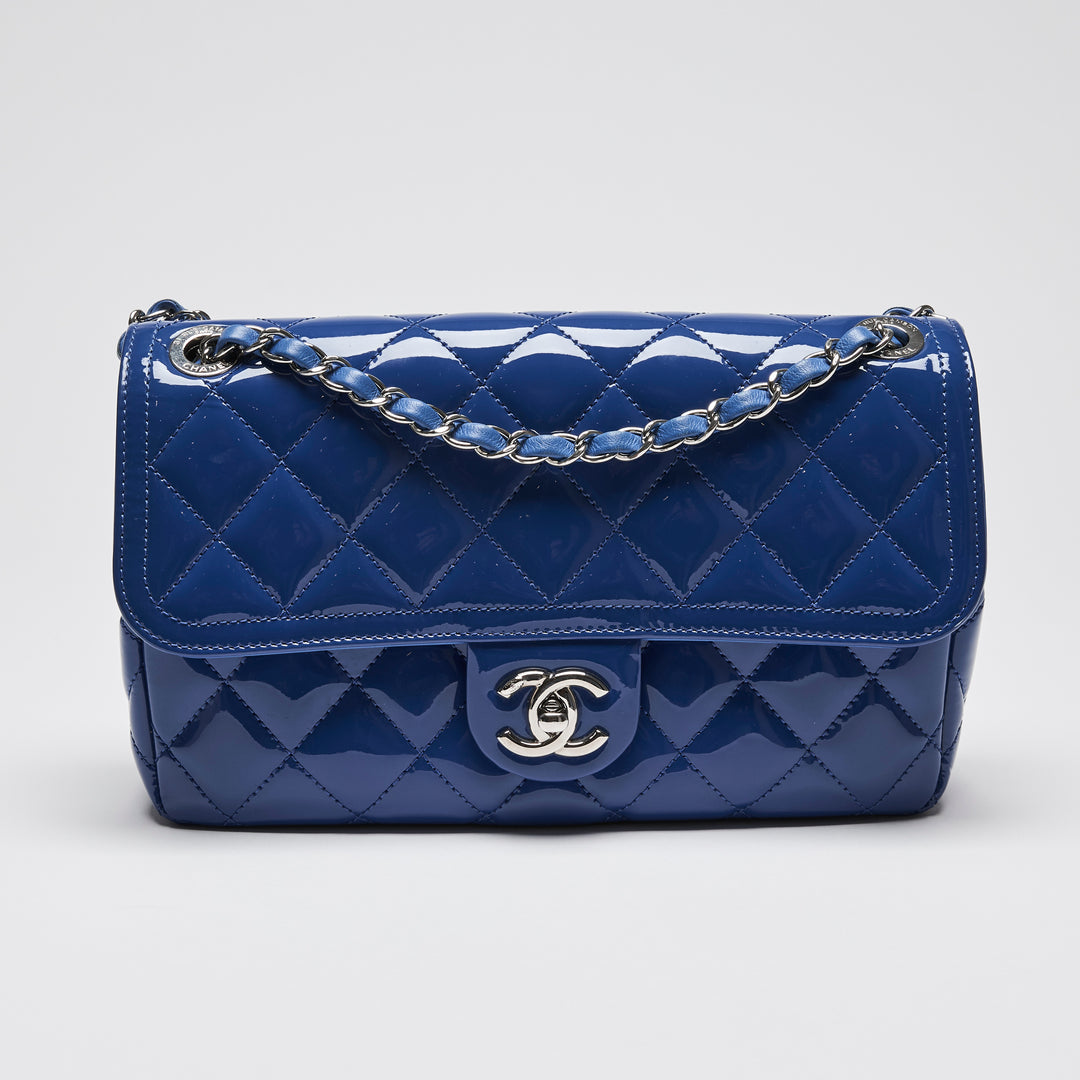 Pre-Loved Chanel™ Blue Patent Quilted Leather Single Flap Bag