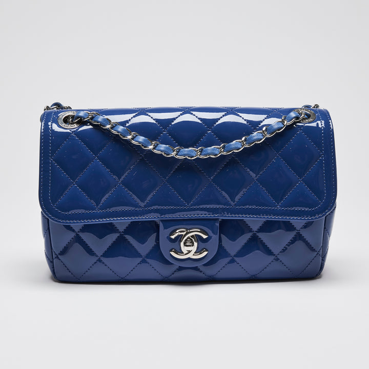 Pre-Loved Chanel™ Blue Patent Quilted Leather Single Flap Bag