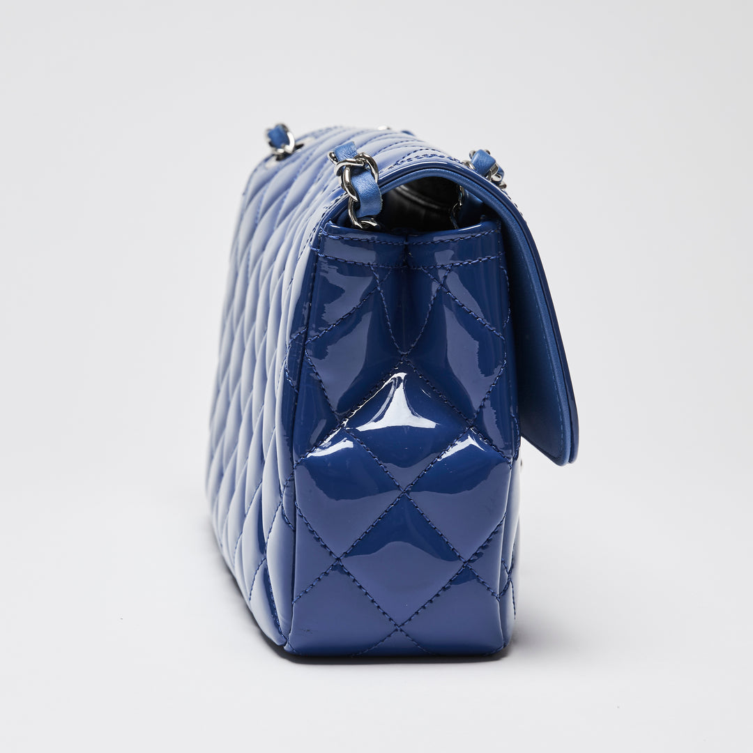 Pre-Loved Chanel™ Blue Patent Quilted Leather Single Flap Bag