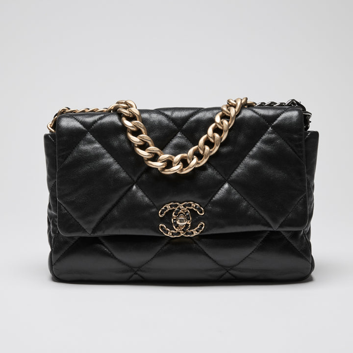 Pre-Loved Chanel™ Black Lambskin Leather Large 19 Flap Bag