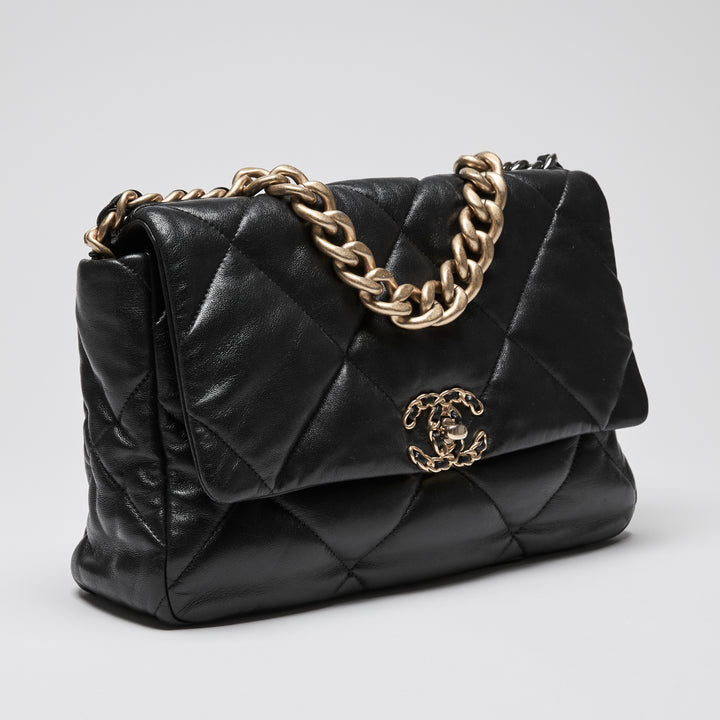 Pre-Loved Chanel™ Black Lambskin Leather Large 19 Flap Bag